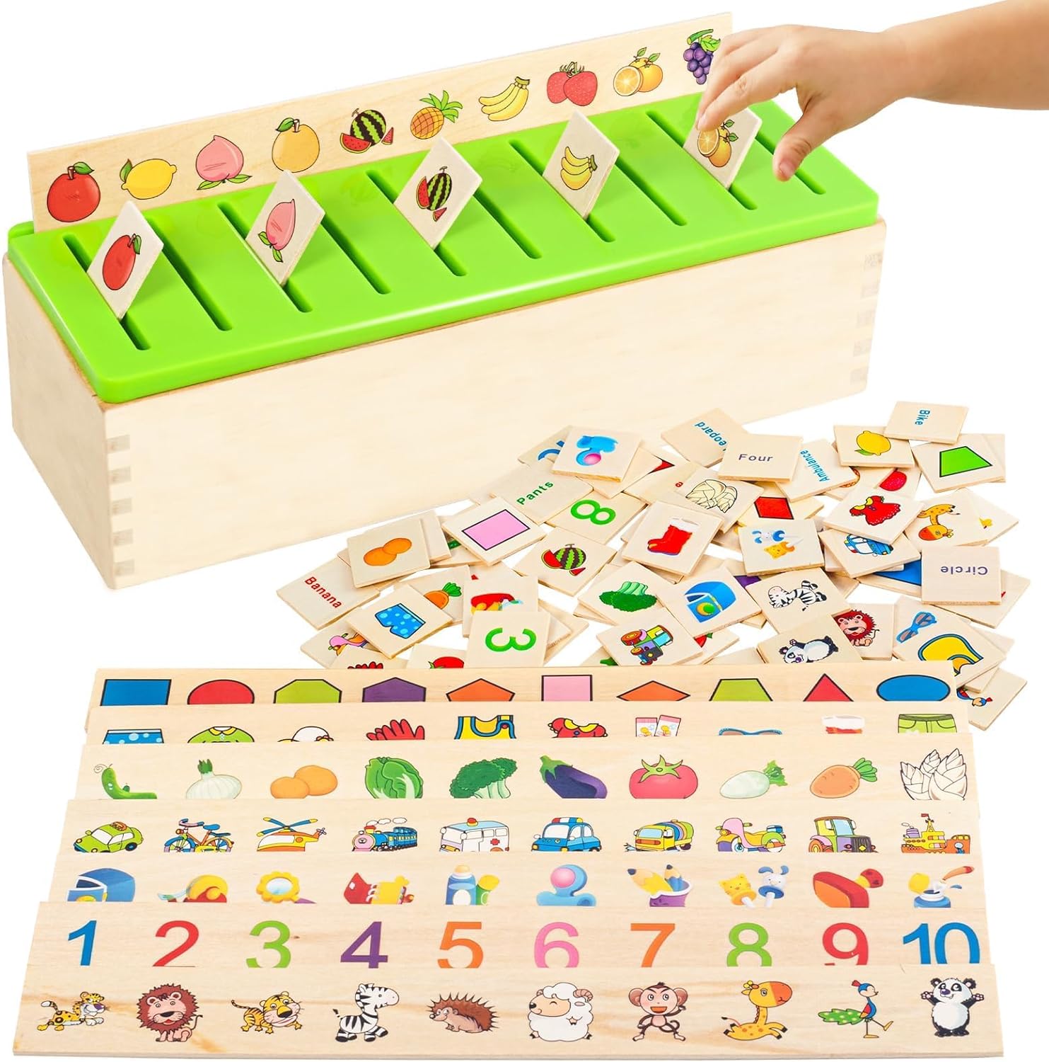 Juguetes Montessori para niños y niñas de 2, 3 y 4 años, juguetes  educativos de clasificación de formas de madera con verduras y bloques de  animales